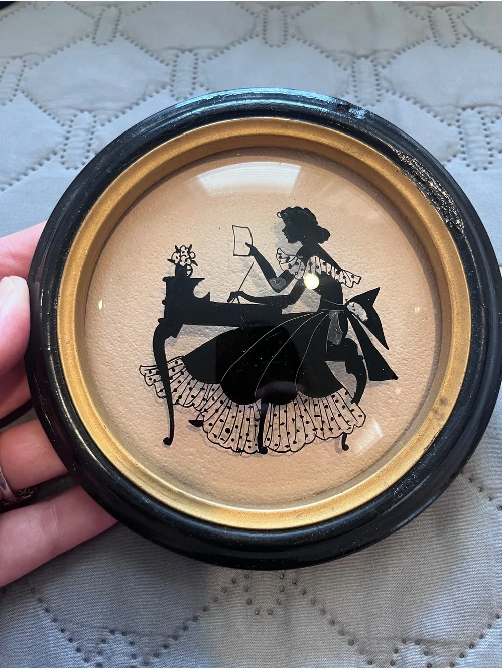 Vintage Reverse Painted Silhouette Pair – Convex Bubble Glass Wall Art Set